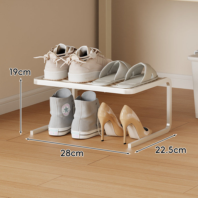 Compact Low-Profile Two-Tier Powder-Coated Metal Shoe Organizer