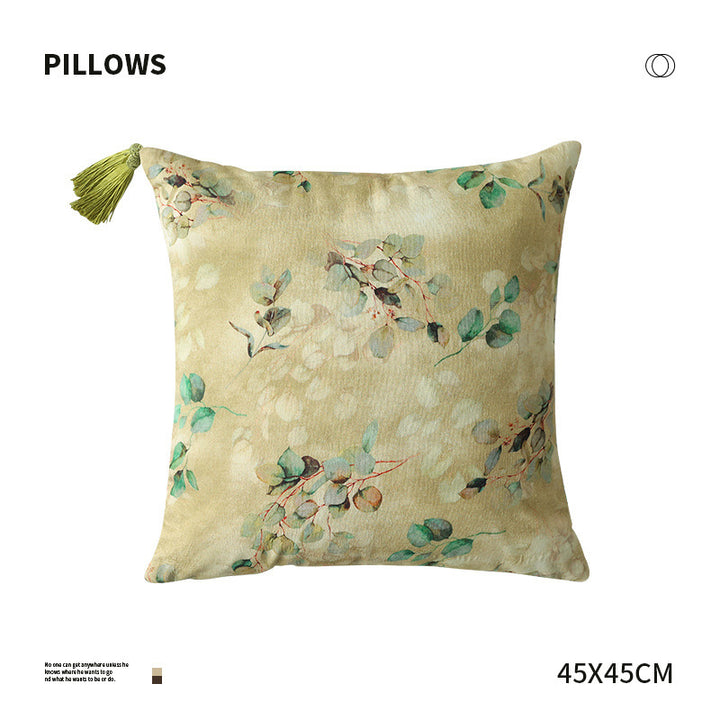 Square decorative cushion with bamboo print and cotton-linen cover