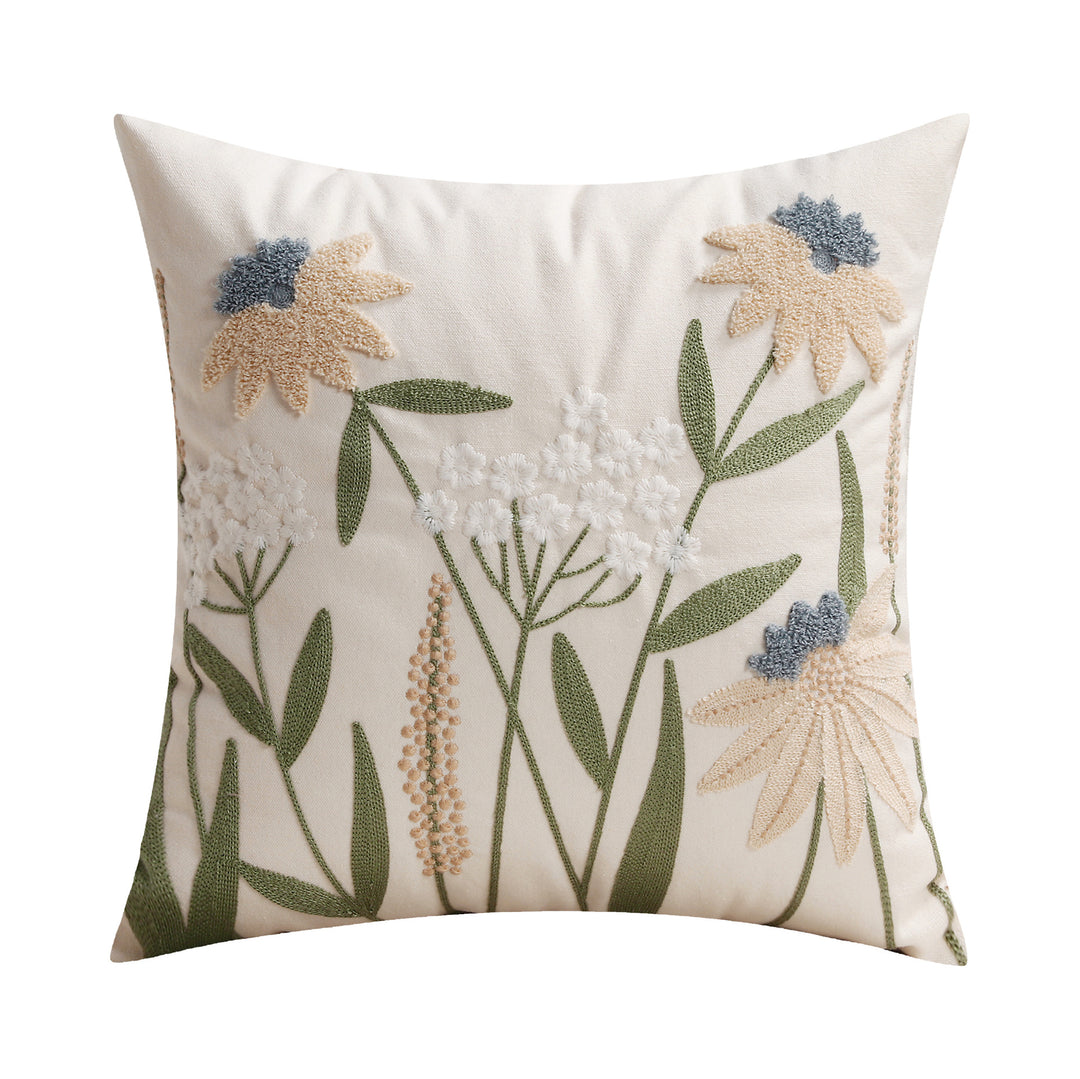 Embroidered Floral Lumbar Pillow Cover