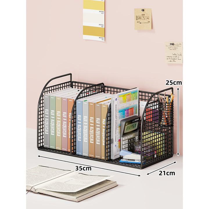 Mesh Desk Tidy with Triple Vertical Compartments for Files & Office Supplies