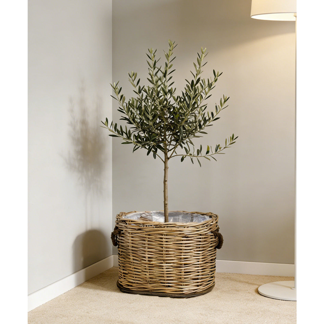 Rustic laundry basket with decorative handles