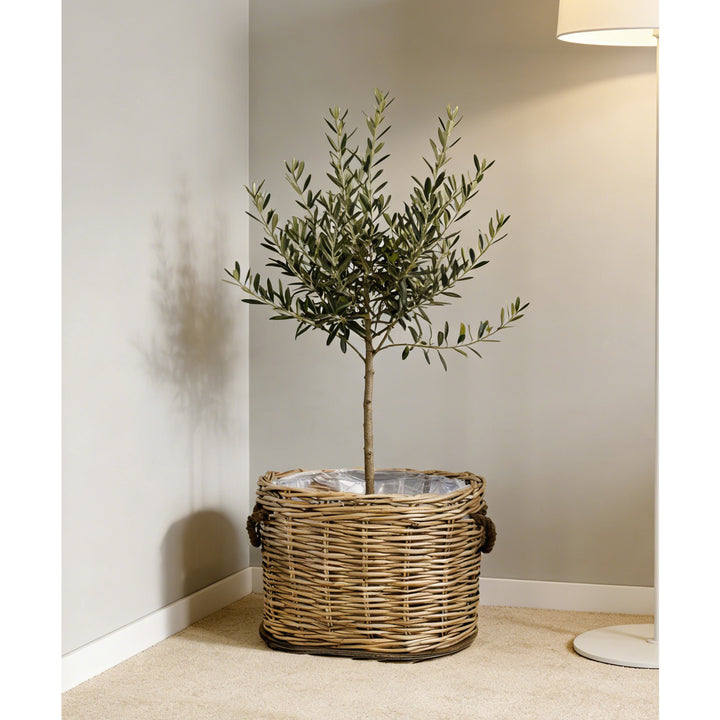Rustic laundry basket with decorative handles