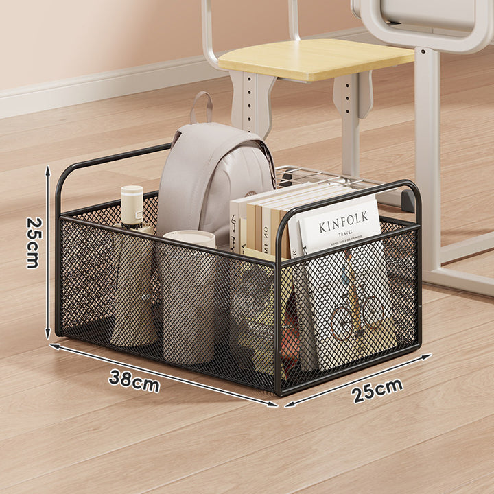 Low-Profile Mesh Rolling Storage Bin for Desk and Floor with Locking Swivel Wheels