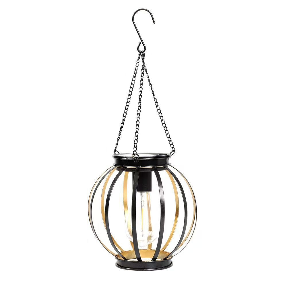 Outdoor Solar Hanging Lights in Metal Cage with Warm LED Candle Light