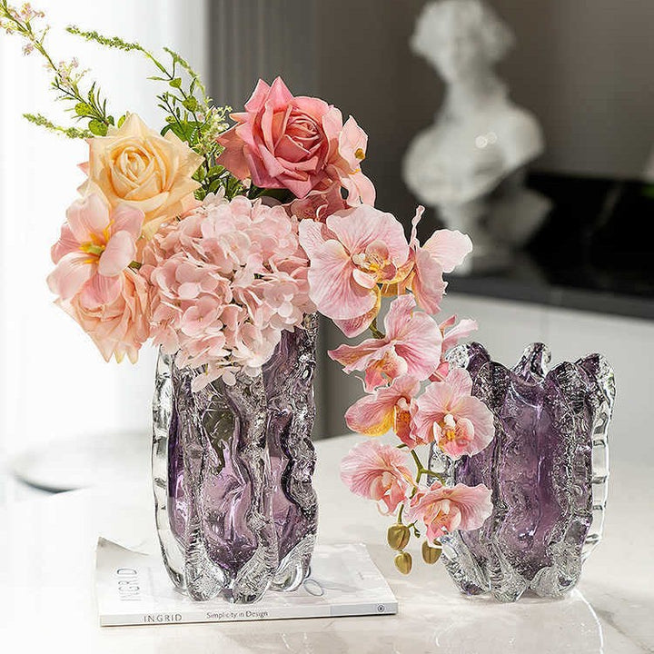 Hand-Blown Sculptural Ribbed Art Glass Decorative Vase