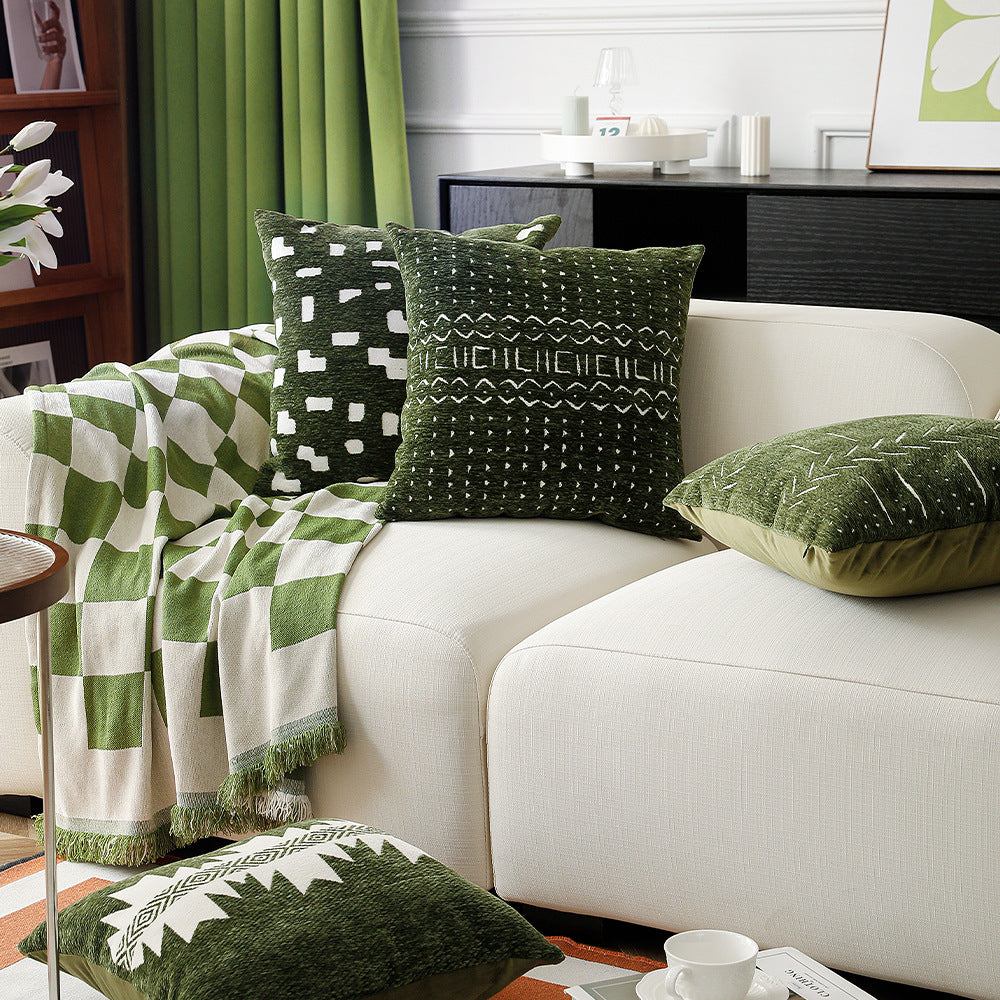 Decorative cushion with jacquard-like chenille structure and concealed zipper