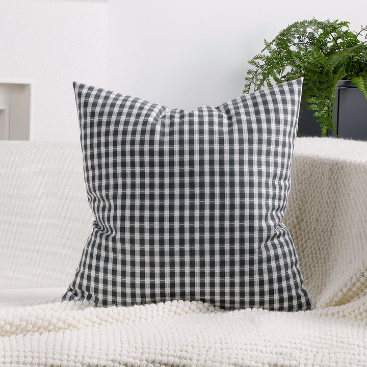 Gingham Check Cotton-Linen Square Throw Pillow Cover with Hidden Zipper