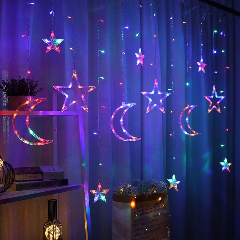 LED Acrylic Hanging Christmas Curtain Light Set with Reindeer Tree Bell and Star Ornaments
