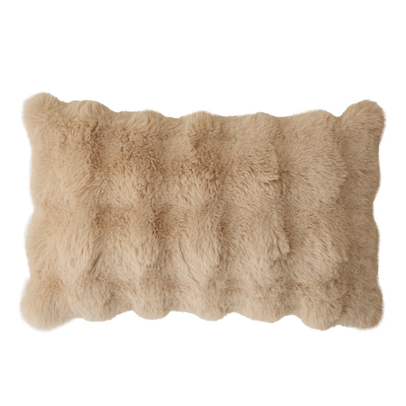 Rectangular faux fur decorative cushion with wavy plush surface
