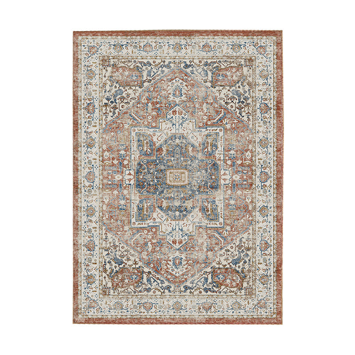 Vintage Distressed Persian-Style Machine-Woven Low-Pile Area Rug