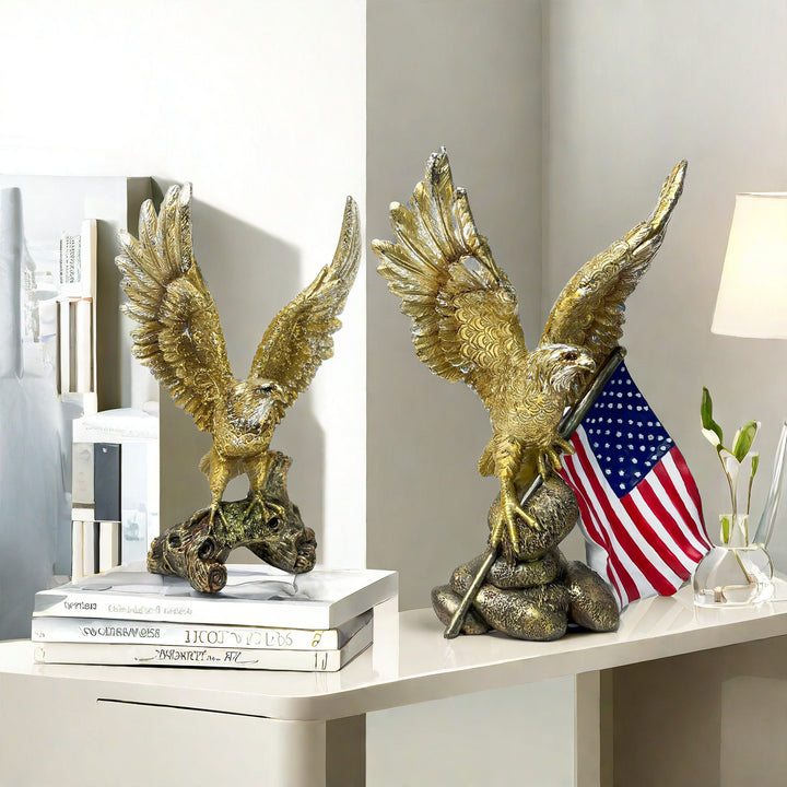 Elegant garden figure with eagle on tree trunk
