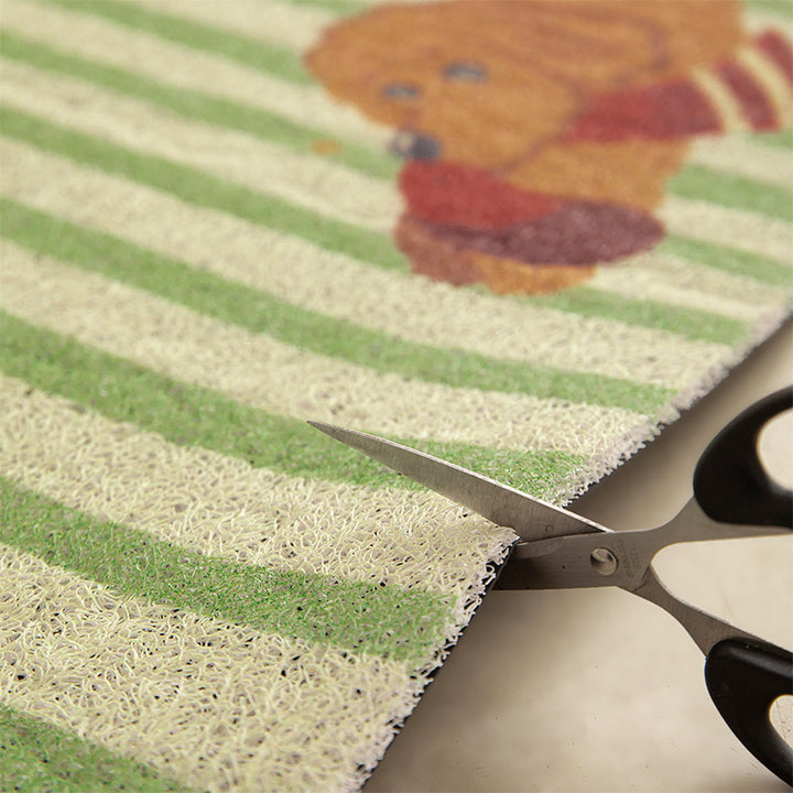 Coconut doormat with striped pattern and playful dog motif