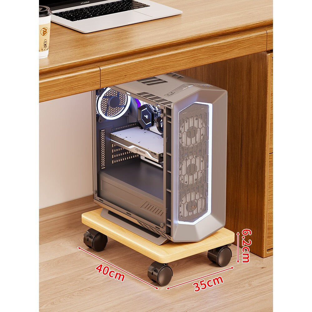Mobile Under-Desk PC Case Pedestal with Low-Profile Ventilated Platform and Locking Swivel Wheels