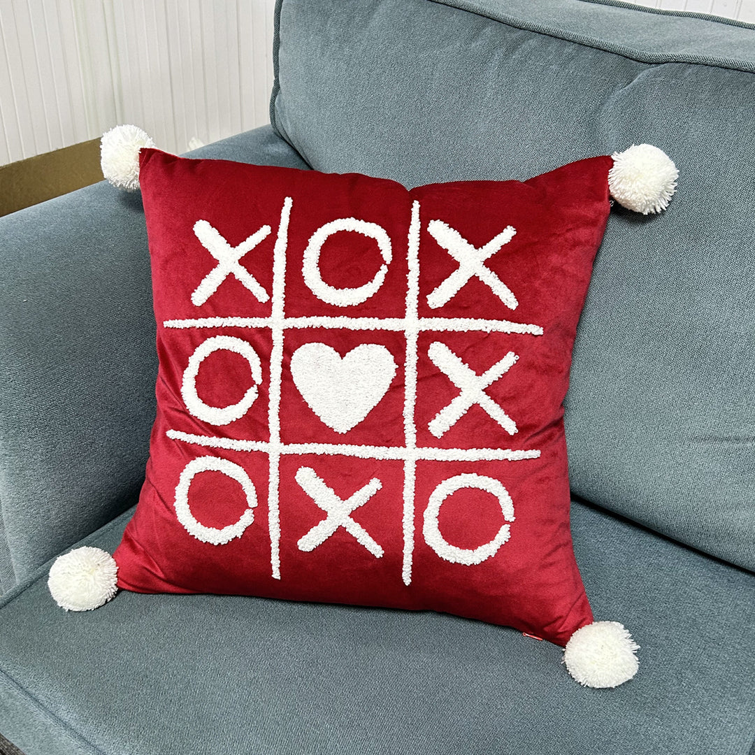 Plush Heart Appliqué Tassel Corner Decorative Throw Pillow Cover
