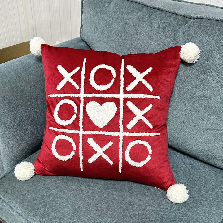 Plush Heart Appliqué Tassel Corner Decorative Throw Pillow Cover