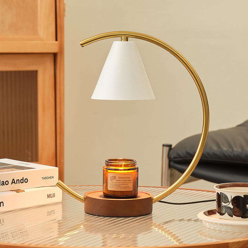 Crescent Arc Table Lamp with Leather Base