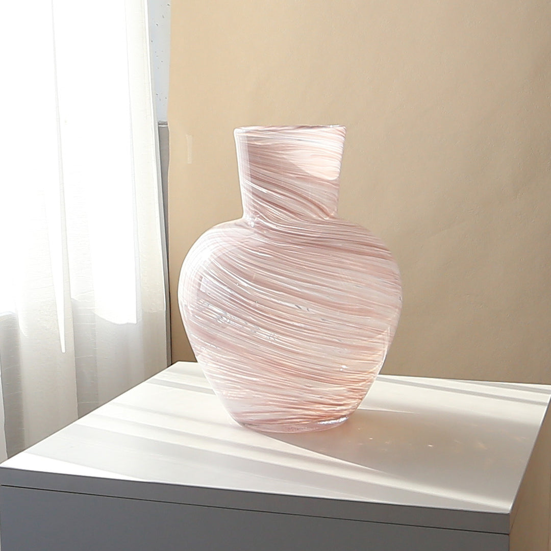 Hand-Blown Swirl-Textured Bulbous Glass Decorative Vase