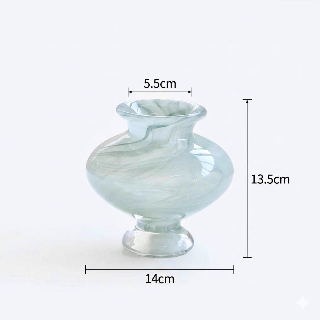 Mini Hand-Blown Swirled Glass Bulb Vase with Pedestal Base