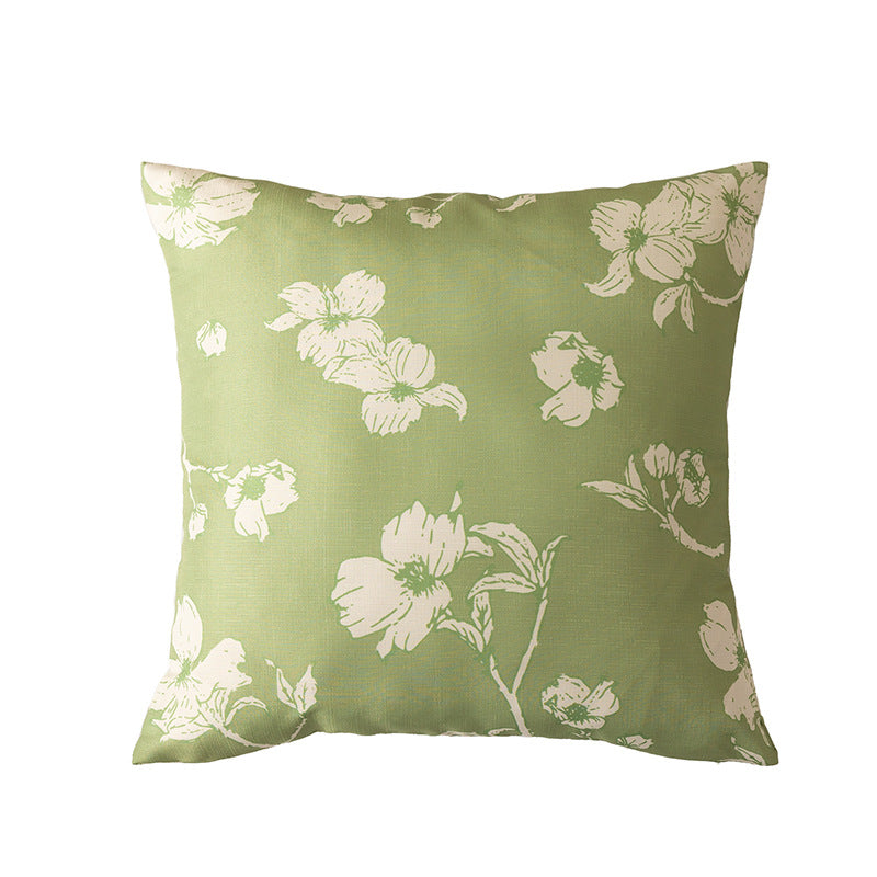 Rectangular decorative cushion with sketchy floral print and fine linen look