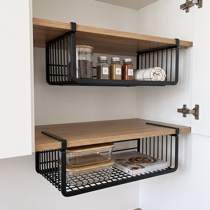 Under-Shelf Sliding Wire Storage Basket with Quick-Clip Mounts