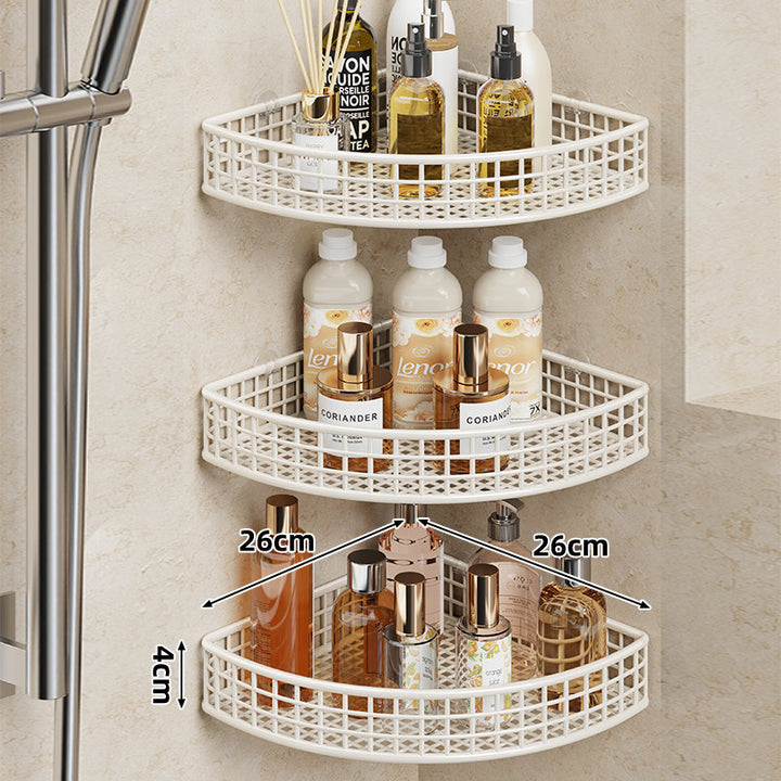 Corner Wall-Mounted Mesh Bathroom Shelf Organizer Semi-Circular Rustproof Metal Bottle Caddy