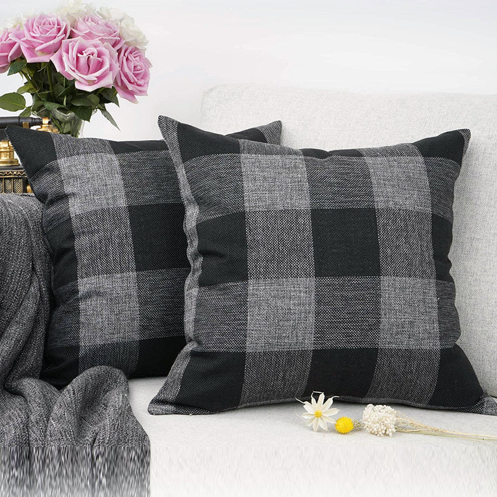 Buffalo Check Cotton Canvas Square Throw Pillow Covers Set