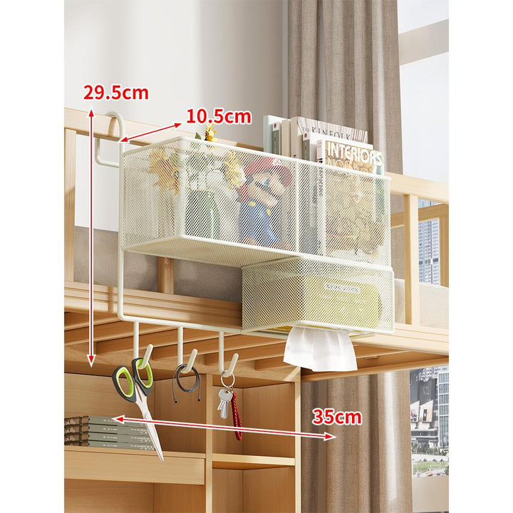 Over-Rail Hanging Mesh Storage Basket with Sliding Drawer and Utility Hooks