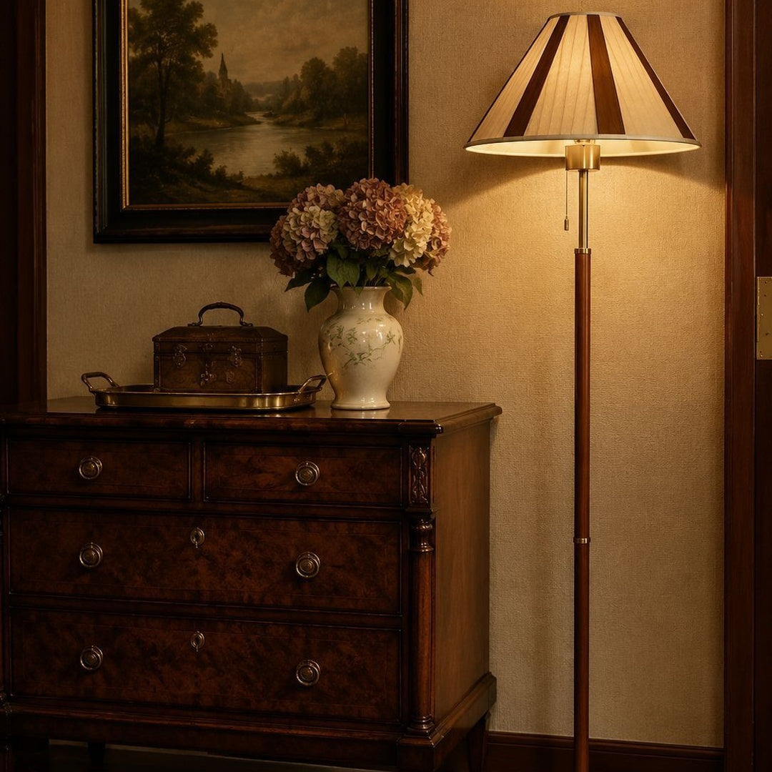 Retro-inspired wooden floor lamp