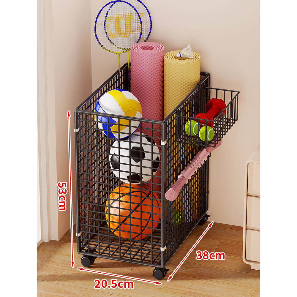 Narrow Mobile Wire Sports Gear Storage Cart for Balls and Yoga Mats with Casters