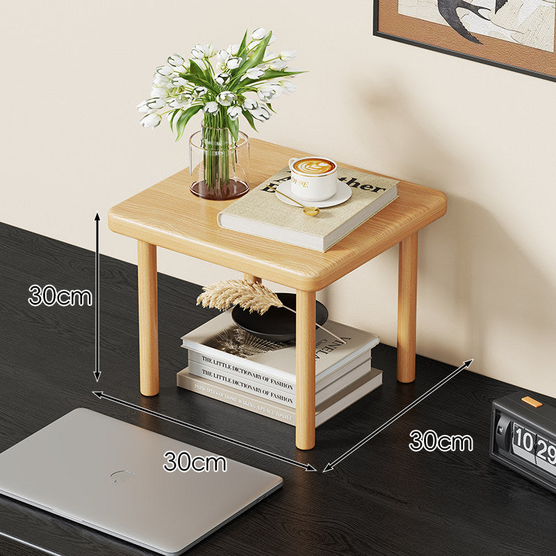 Compact Solid Wood Elevated Desk Display Stand with Under-Shelf Storage and Rounded Leg Design