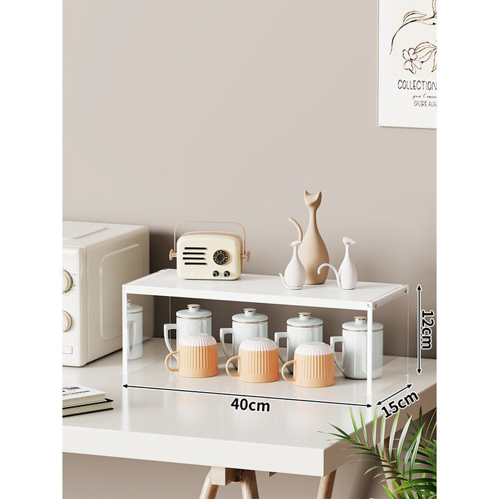 Multi-Level Bamboo-Style Countertop Kitchen Mug and Canister Organizer Shelf with Open Wood Shelves and Slim Metal Frame