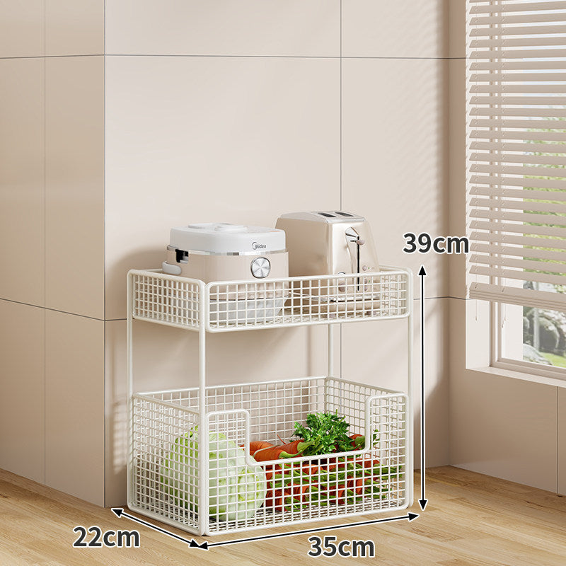 Rolling Metal Mesh Produce Storage Cart with Tall Vertical Compartment and Removable Shelves