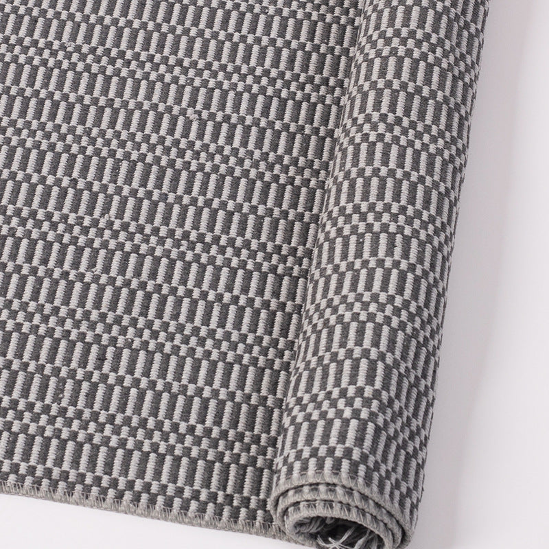 Flat-woven cotton rug runner with geometric check pattern and easy-care surface