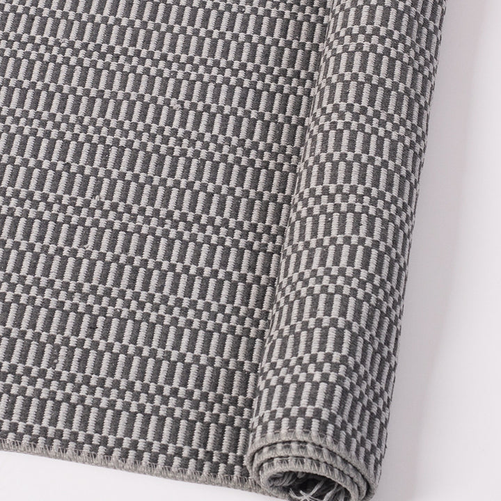 Flat-woven cotton rug runner with geometric check pattern and easy-care surface