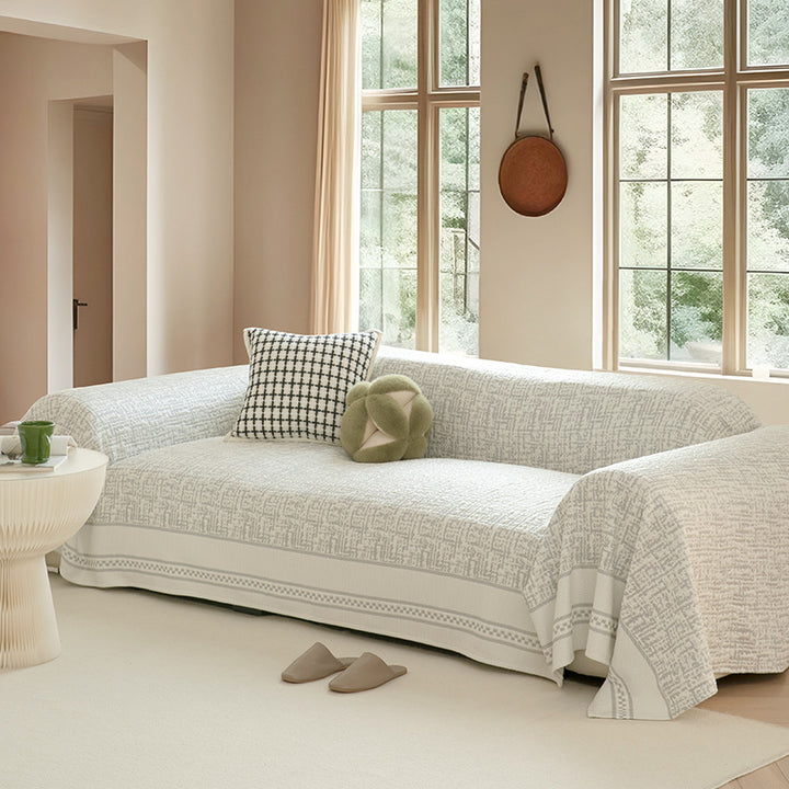 Customizable sofa cover and furniture throw made of cotton-linen with jacquard structure