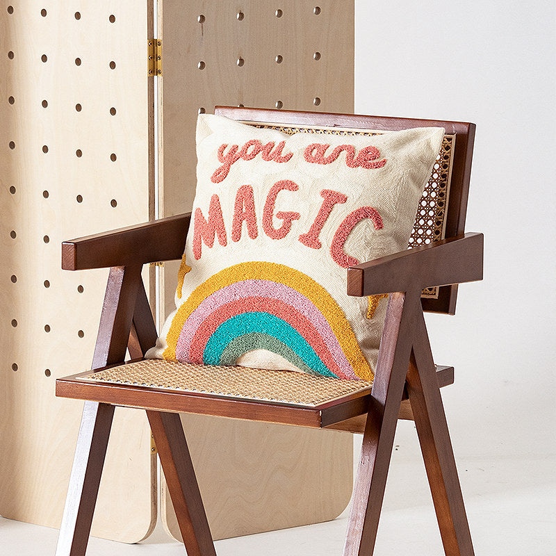 Cushion cover made of cotton-linen with hand-tufted wave pattern and concealed zipper