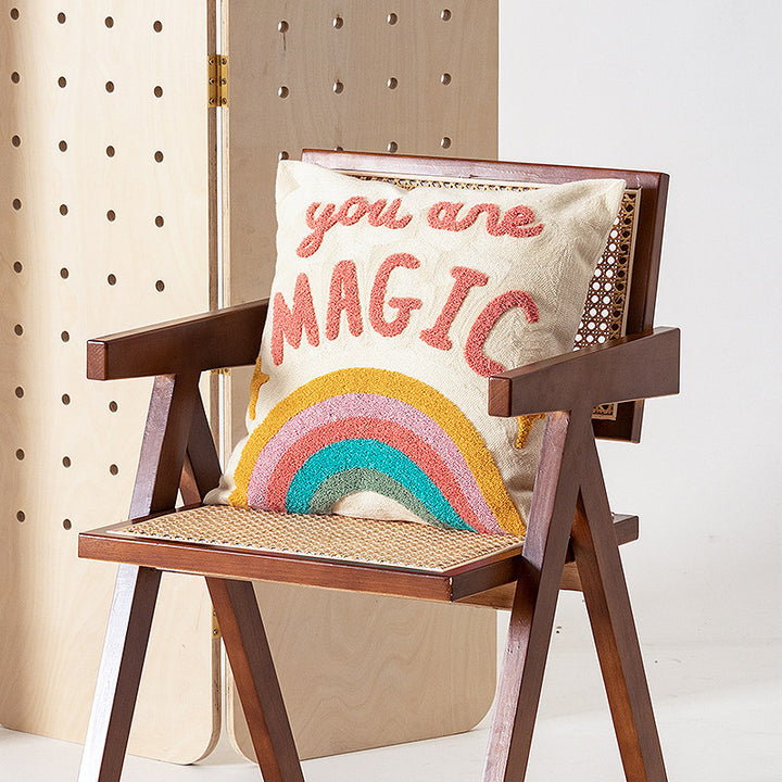 Cushion cover made of cotton-linen with hand-tufted wave pattern and concealed zipper