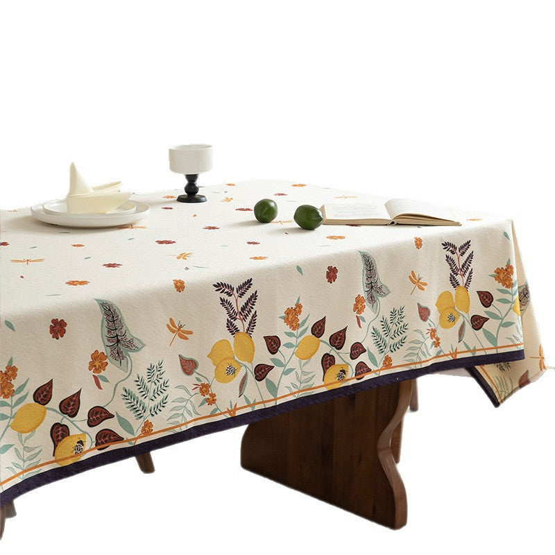 Rectangular tablecloth made of cotton-linen blend with botanical print and stain-resistant surface