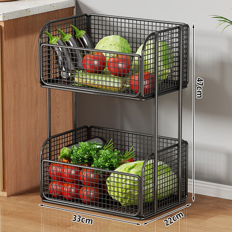 Two-Tier Metal Wire Kitchen Countertop Produce and Storage Rack with Removable Baskets
