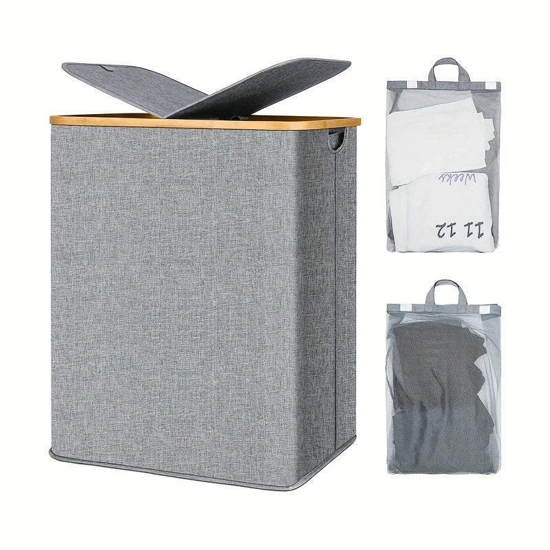 Elegant laundry basket with bamboo lid