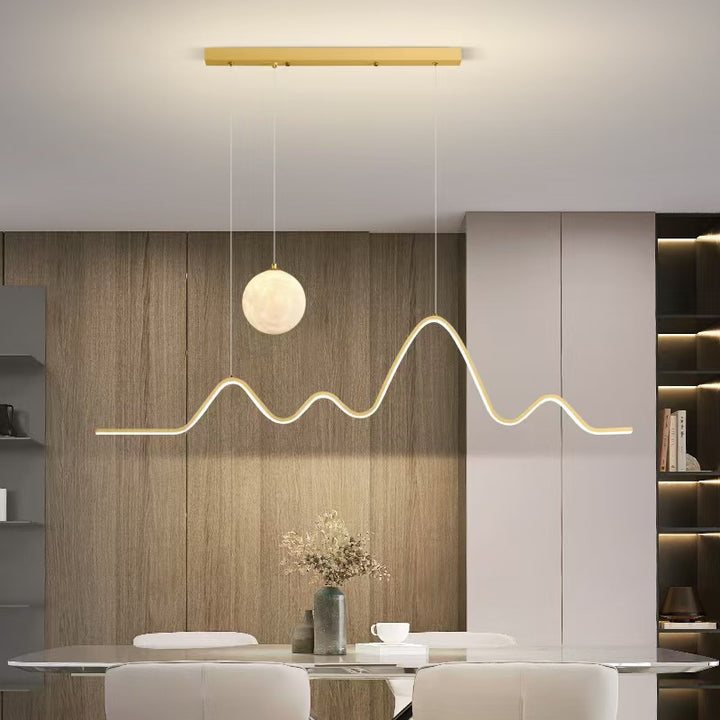 Contemporary Wave LED Pendant Light with Moon Globe Accent