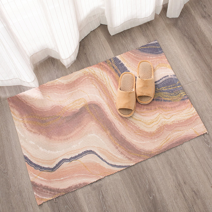 Flat-woven living room rug with marbled pattern and shimmering accent threads