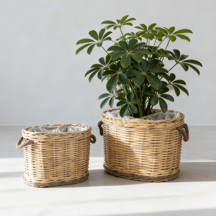 Rustic laundry basket with decorative handles