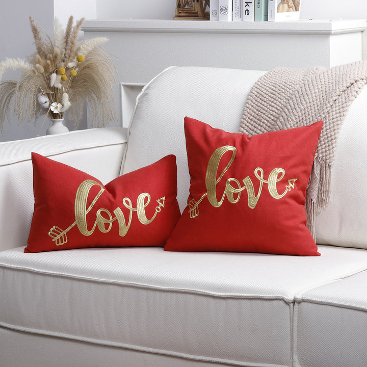 Plush Heart Appliqué Tassel Corner Decorative Throw Pillow Cover