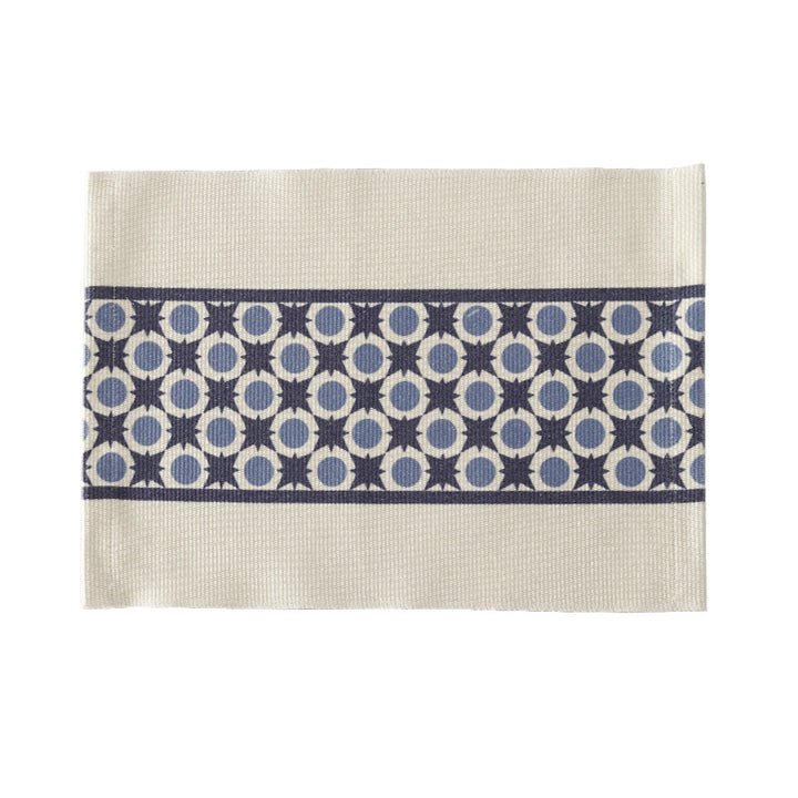 Woven placemat made of cotton blend with geometric diamond trim and fine texture