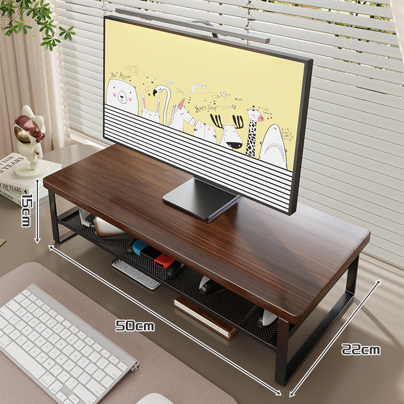 Wood-Top Monitor Stand Riser with Metal Frame and Mesh Under-Shelf