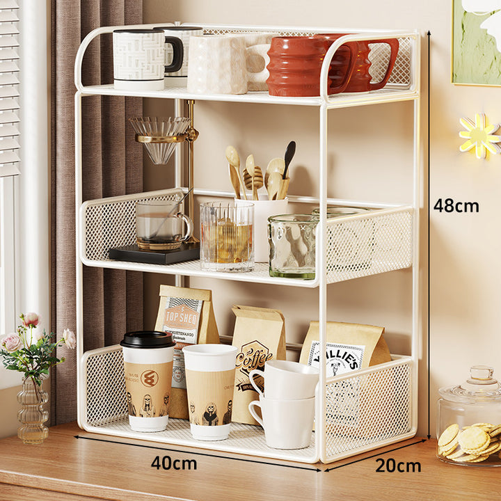 Compact Perforated Metal Tiered Countertop Pantry Organizer