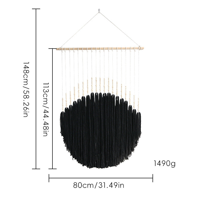 Decorative wall art with wooden beads and thread pendulum