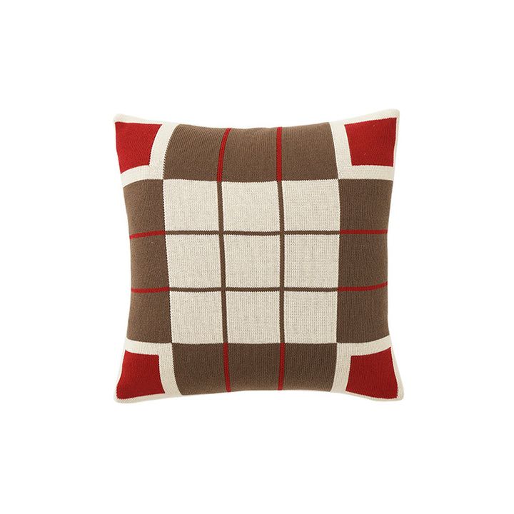 decorative knitted pillow with geometric check pattern