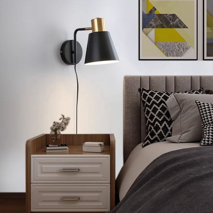Rotatable cone wall light with brass socket and round back plate